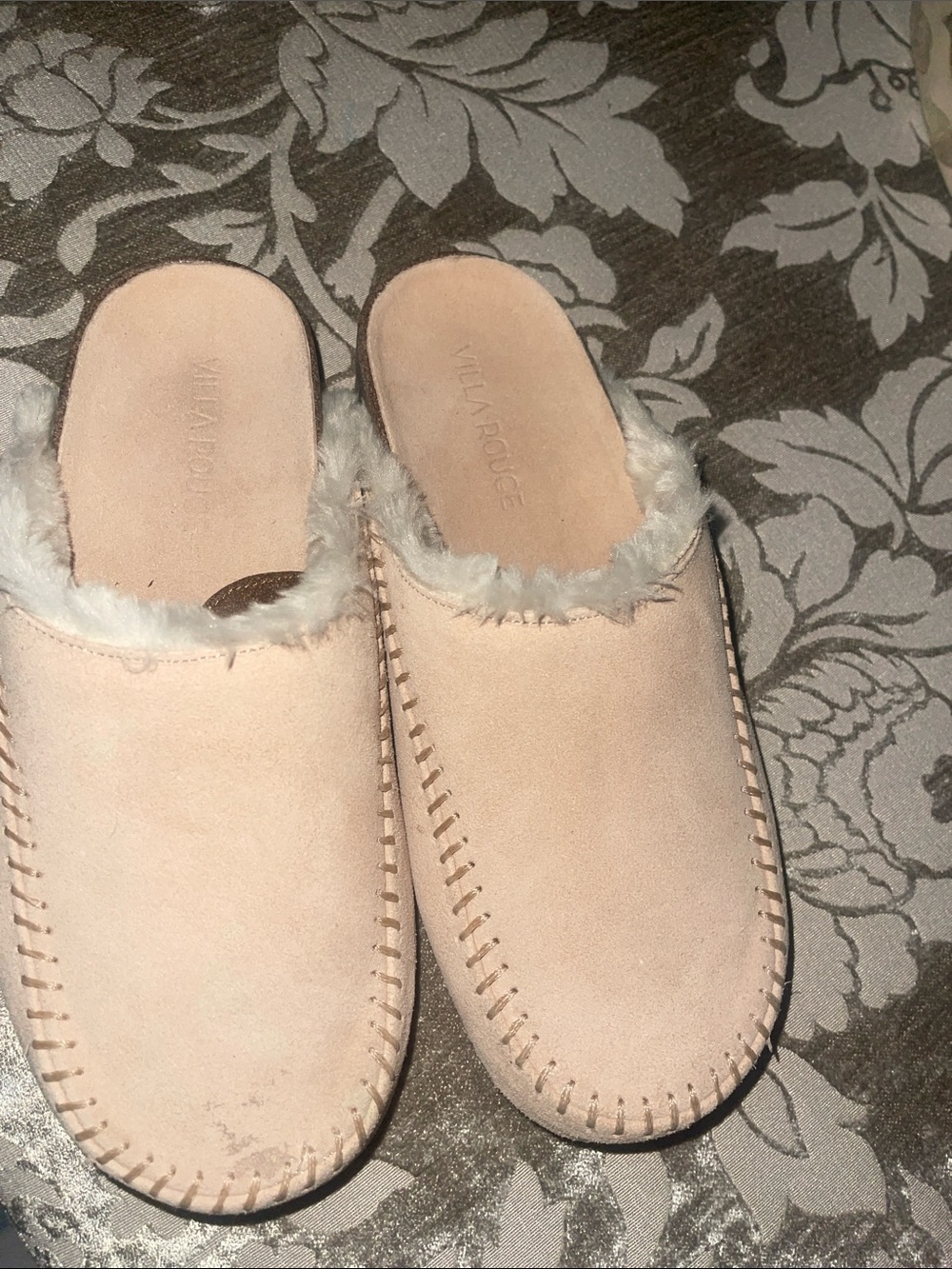 Women's Blush Suede Faux-Fur Slide Slippers